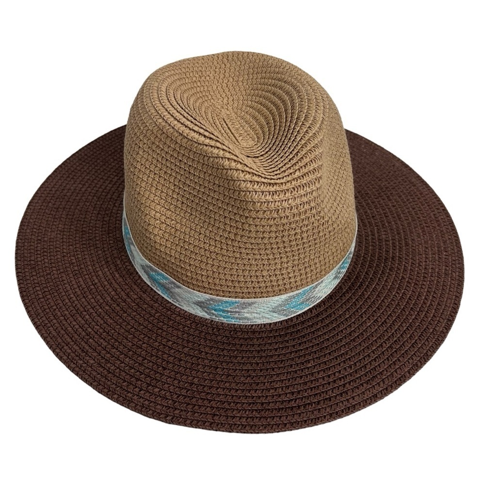 EDDIE BAUER ombre Panama Straw Hat 3” Brim two tone brown